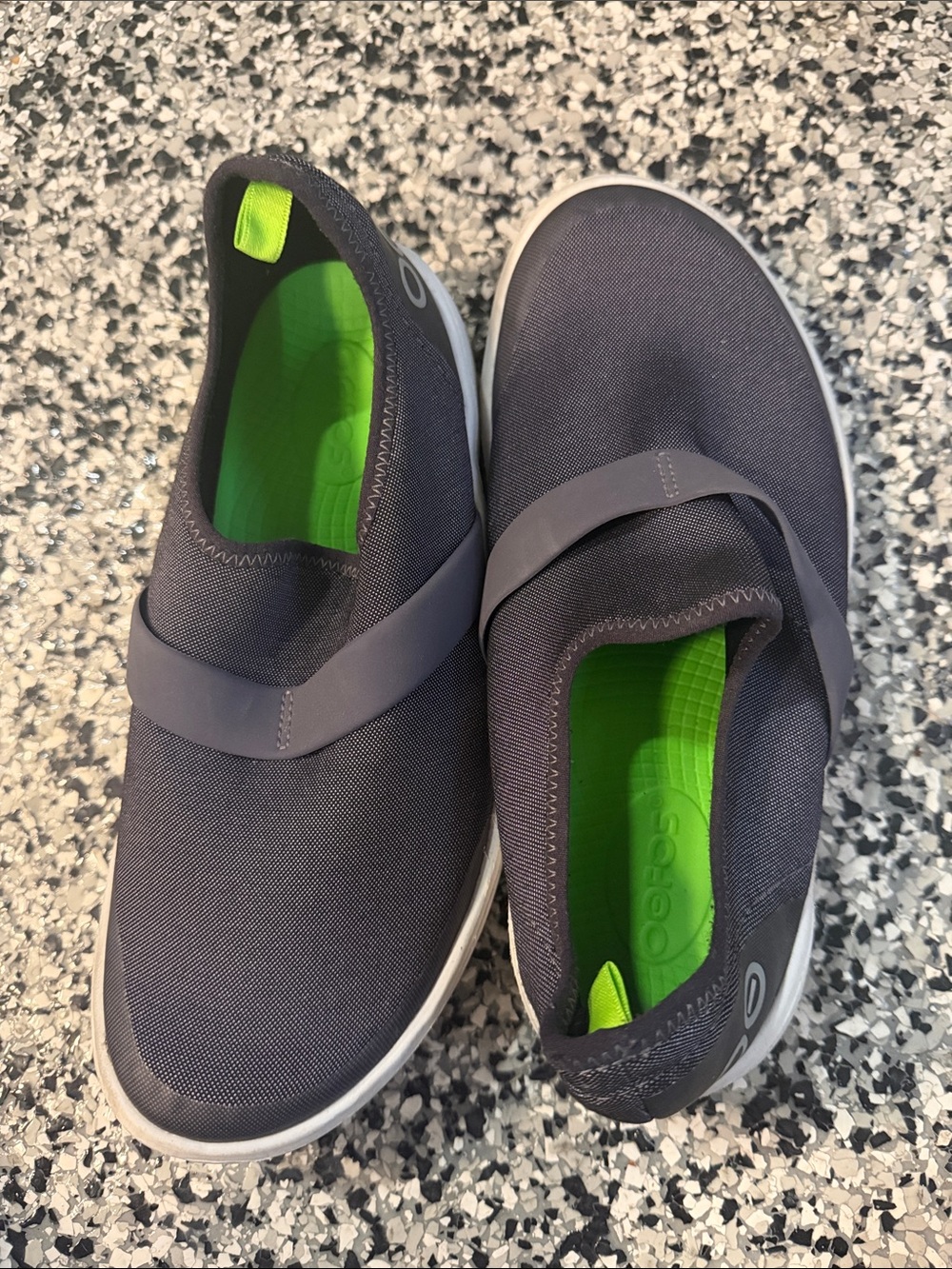 Womens Slip-On Athletic Shoes in Dark Gray with Lime Green Insole
